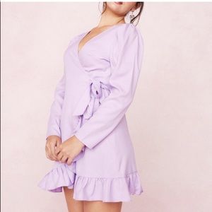 Nasty Gal Lilac Puff Sleeve Mini Wrap Dress